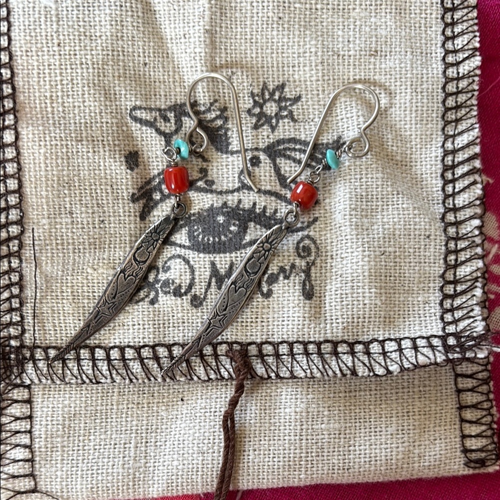 Jes MaHarry Silver and Red Beaded Earrings